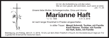 Traueranzeige von Marianne Haft von Der Bote