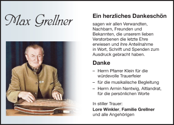 Traueranzeige von Max Grellner von Pegnitz-Zeitung