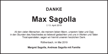 Traueranzeige von Max Sagolla von Pegnitz-Zeitung