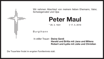 Traueranzeige von Peter Maul von Der Bote