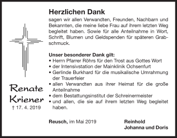 Traueranzeige von Renate Kriener von Der Bote