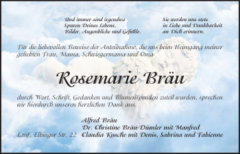 Traueranzeige von Rosemarie Bräu von Pegnitz-Zeitung