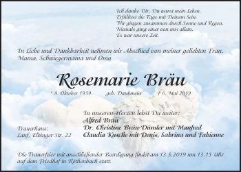 Traueranzeige von Rosemarie Bräu von Pegnitz-Zeitung