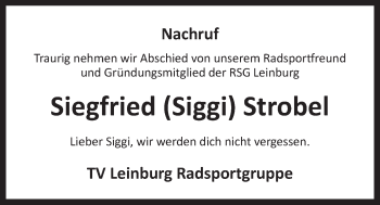 Traueranzeige von Siegfried Strobel von Der Bote