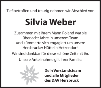 Traueranzeige von Silvia Weber von Hersbrucker Zeitung