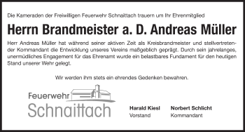 Traueranzeige von Andreas Müller von Pegnitz-Zeitung