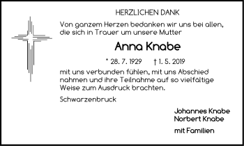 Traueranzeige von Anna Knabe von Der Bote