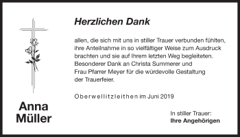 Traueranzeige von Anna Müller von Der Bote