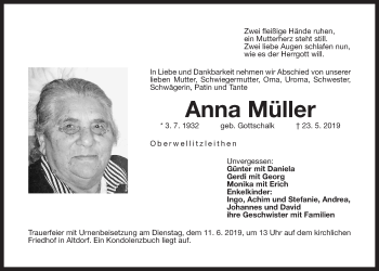 Traueranzeige von Anna Müller von Der Bote