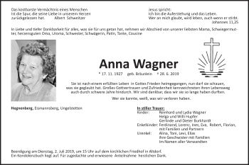 Traueranzeige von Anna Wagner von Der Bote