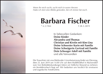 Traueranzeige von Barbara Fischer von Pegnitz-Zeitung