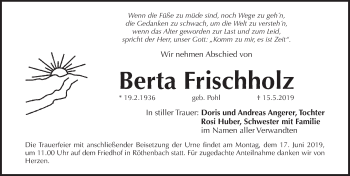 Traueranzeige von Berta Frischholz von Pegnitz-Zeitung