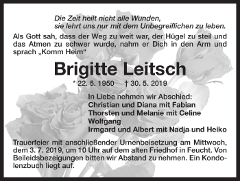Traueranzeige von Brigitte Leitsch von Der Bote