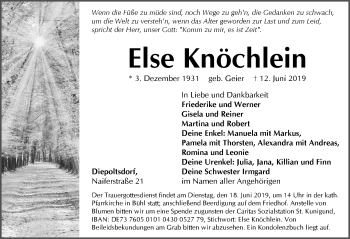 Traueranzeige von Else Knöchlein von Pegnitz-Zeitung