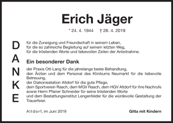 Traueranzeige von Erich Jäger von Der Bote