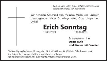 Traueranzeige von Erich Sonntag von Hersbrucker Zeitung