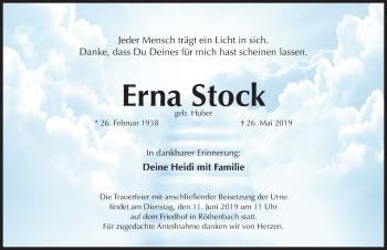 Traueranzeige von Erna Stock von Pegnitz-Zeitung