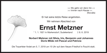 Traueranzeige von Ernst Metzner von Der Bote