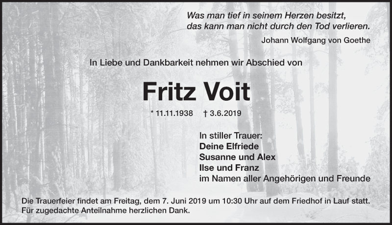 Traueranzeige für Fritz Voit vom 05.06.2019 aus Pegnitz-Zeitung