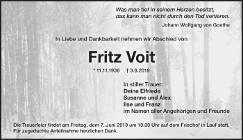 Traueranzeige von Fritz Voit von Pegnitz-Zeitung