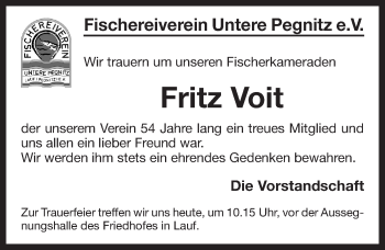 Traueranzeige von Fritz Voit von Pegnitz-Zeitung