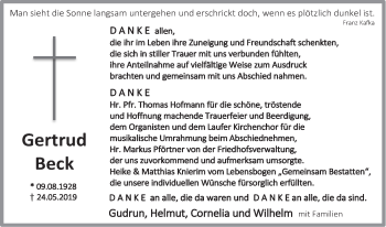 Traueranzeige von Gertrud Beck von Pegnitz-Zeitung