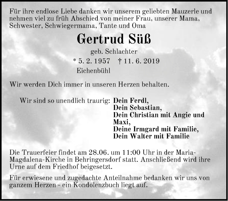  Traueranzeige für Gertrud Süß vom 18.06.2019 aus Pegnitz-Zeitung