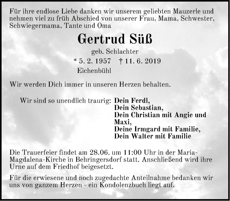  Traueranzeige für Gertrud Süß vom 18.06.2019 aus Der Bote