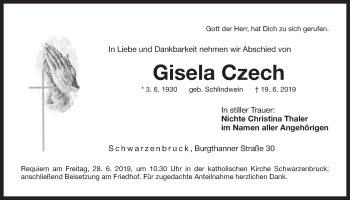 Traueranzeige von Gisela Czech von Der Bote