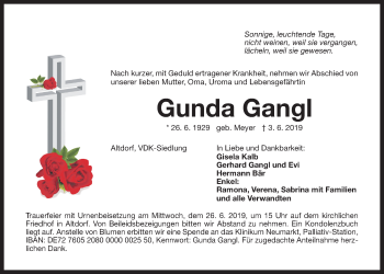 Traueranzeige von Gunda Gangl von Der Bote
