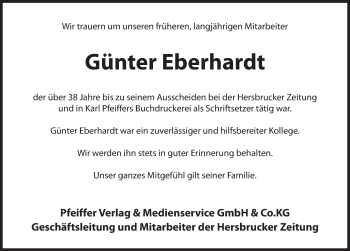 Traueranzeige von Günter Eberhardt von Hersbrucker Zeitung
