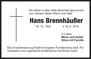 Traueranzeige von Hans Brennhäußer von Der Bote