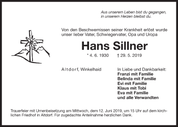 Traueranzeige von Hans Sillner von Der Bote