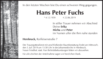 Traueranzeige von Hans Peter Fuchs von Hersbrucker Zeitung