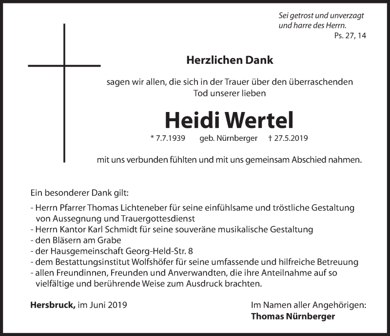  Traueranzeige für Heiddi Wertel vom 22.06.2019 aus Hersbrucker Zeitung