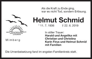 Traueranzeige von Helmut Schmid von Der Bote