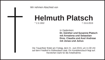 Traueranzeige von Helmuth Platsch von Pegnitz-Zeitung