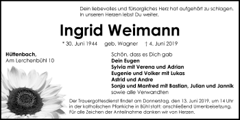 Traueranzeige von Ingrid Weimann von Pegnitz-Zeitung