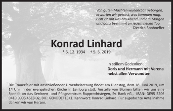 Traueranzeige von Konrad Linhard von Der Bote