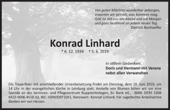 Traueranzeige von Konrad Linhard von Pegnitz-Zeitung