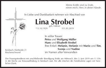 Traueranzeige von Lina Strobel von Pegnitz-Zeitung