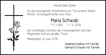 Traueranzeige von Maria Schwab von Hersbrucker Zeitung