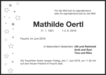 Traueranzeige von Mathilde Oertl von Der Bote