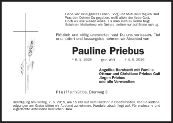 Traueranzeige von Pauline Priebus von Der Bote