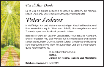 Traueranzeige von Peter Lederer von Hersbrucker Zeitung