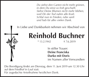 Traueranzeige von Reinhold Buchner von Pegnitz-Zeitung