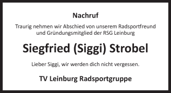 Traueranzeige von Siegfried Strobel von Pegnitz-Zeitung