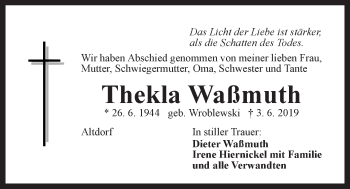 Traueranzeige von Thekla Waßmuth von Der Bote