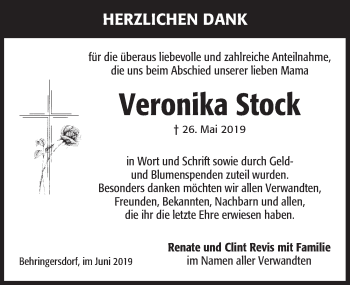 Traueranzeige von Veronika Stock von Pegnitz-Zeitung