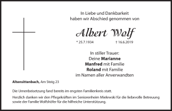 Traueranzeige von Albert Wolf von Hersbrucker Zeitung